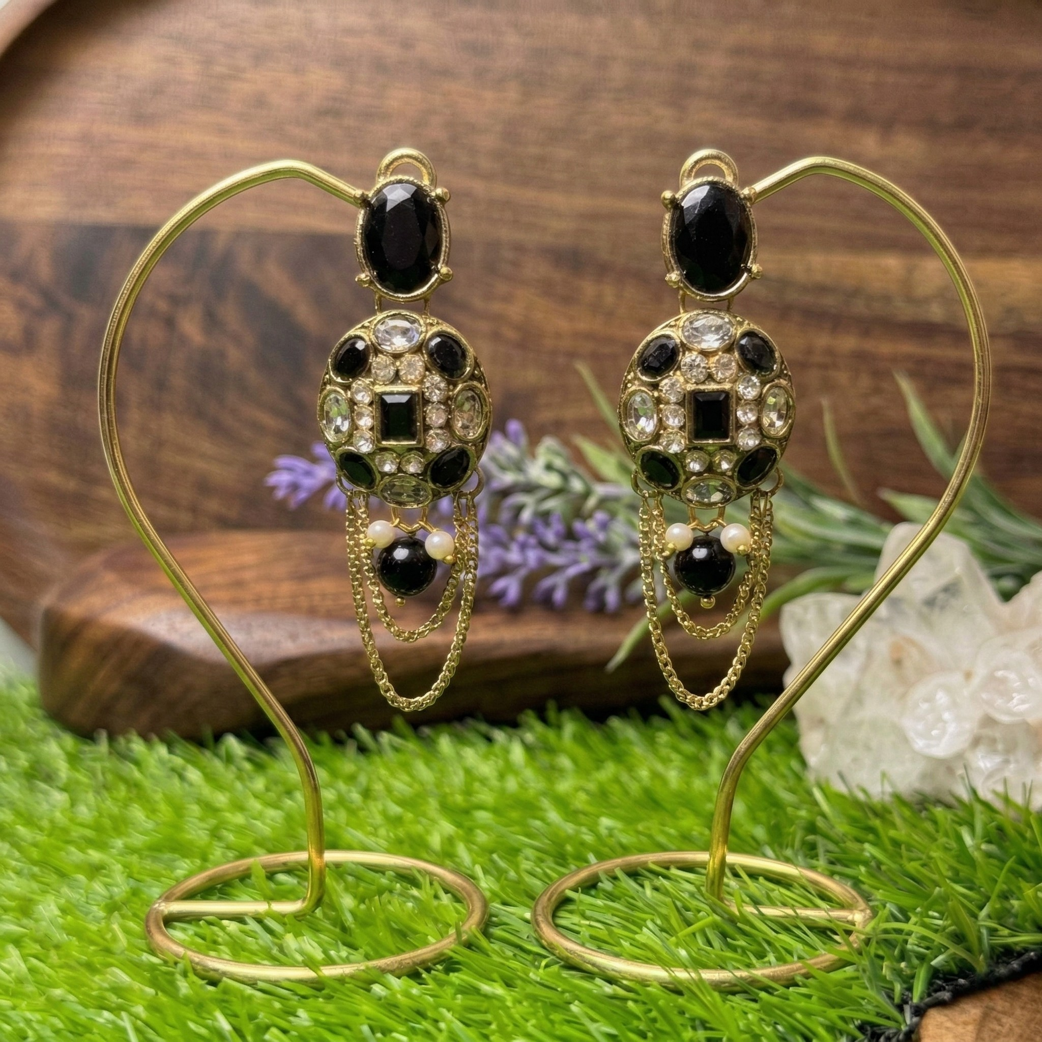 Onyx & Gold Byzantine Earrings E-10