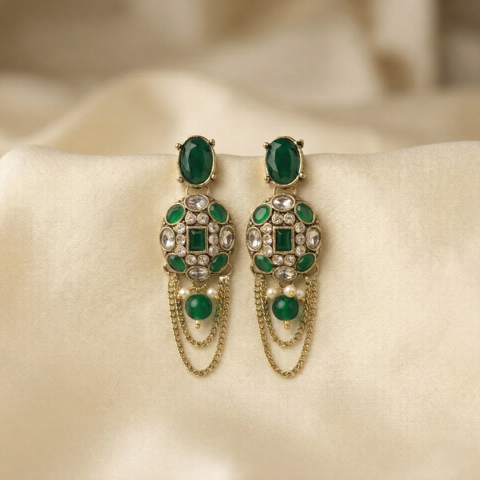 Emerald Cascade Drop Earrings ER-03 - Image 2