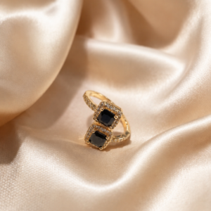 Black Onyx Double-Stone Halo Ring R-10
